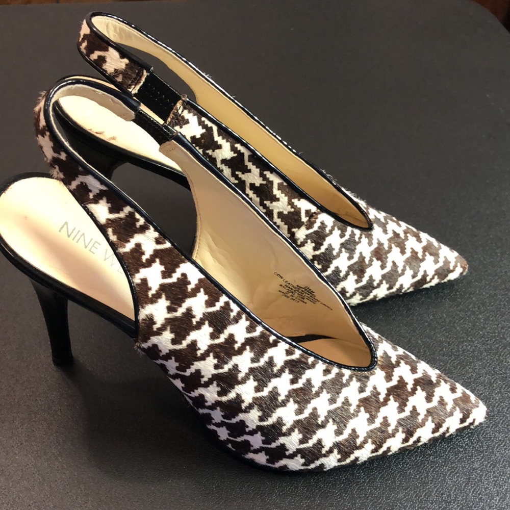 Nine West Fennel Cow Leather Houndstooth Real Fur Pump. 8.5
